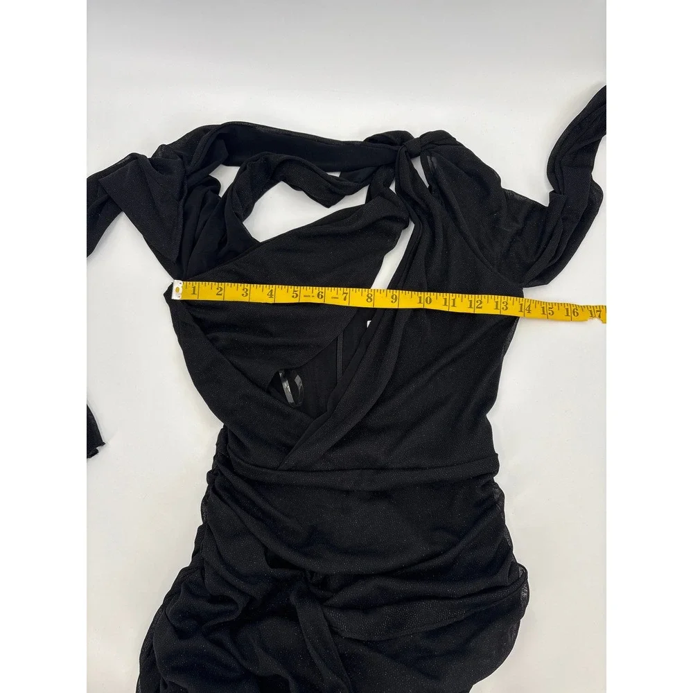 B41 House of CB Santa Mini Dress Small Black Glitter Ruched Bodycon Cutout - Picture 11 of 12